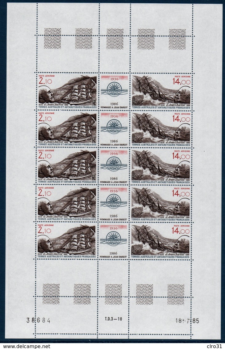 TAAF 1986 Hommage à J.Charcot :  Feuille Complète Avec Coin Daté Du Triptyque N°YT 94A ** MNH - Airmail