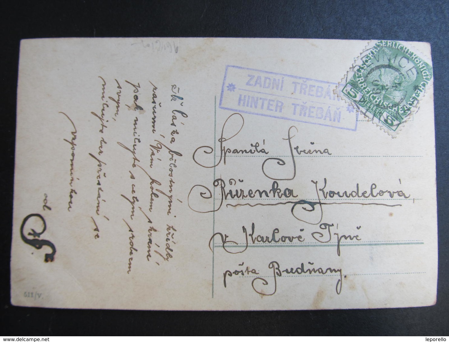 KARTE Revnice Zadni Treban Hinter Treban Postablage 1909 // D*39167 - Briefe U. Dokumente