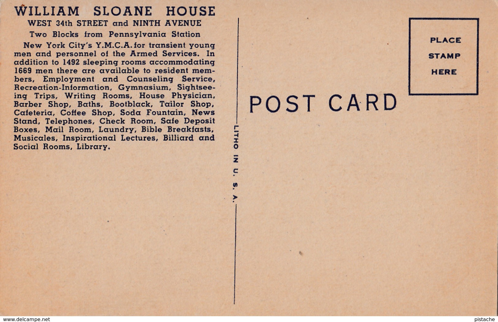 New York City - William Sloane House Y.M.C.A. - Hotel - 356 West 34th Street - Unused - 2 Scans - Autres & Non Classés