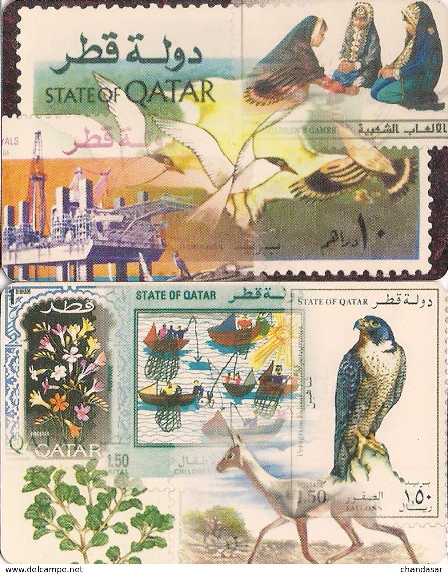 Qatar Phone Card, Stamps On Card, Qatar Philatelic Club, (Set Of 2-cards) - Qatar