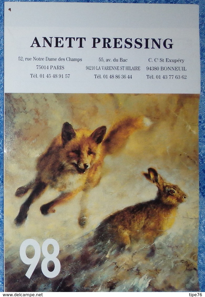 Petit Calendrier De Poche 1998 16 Pages Chasse Renard Lièvre Sanglier Chien Chrvreuil Faisan - Small : 1991-00