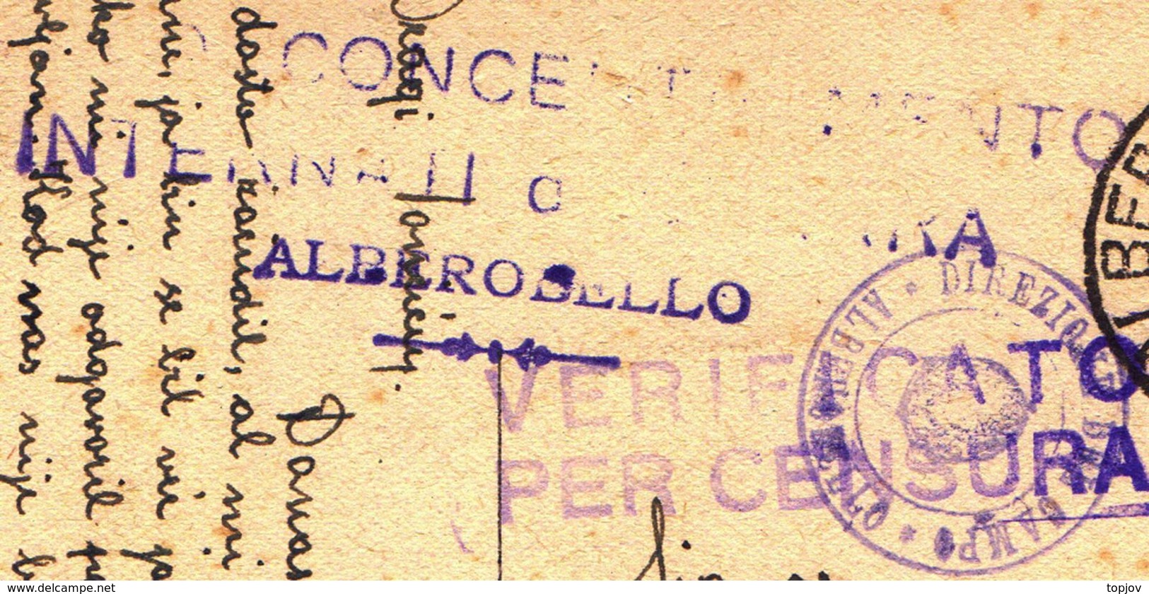 ITALIA - CAMPO CONCENTRAMENTO  INTERNATI ALBEROBELLO  BARI To SUSSA FIUME - CENZURA CAMP - 2.1. 1943.- RARE - Propagande De Guerre