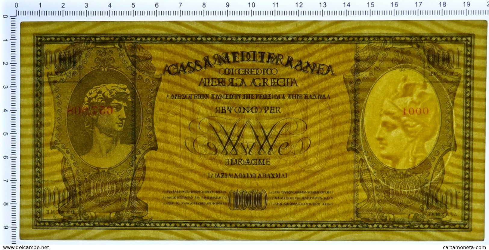 1000 DRACME CASSA MEDITERRANEA DI CREDITO PER LA GRECIA 1941 SUP - Other & Unclassified