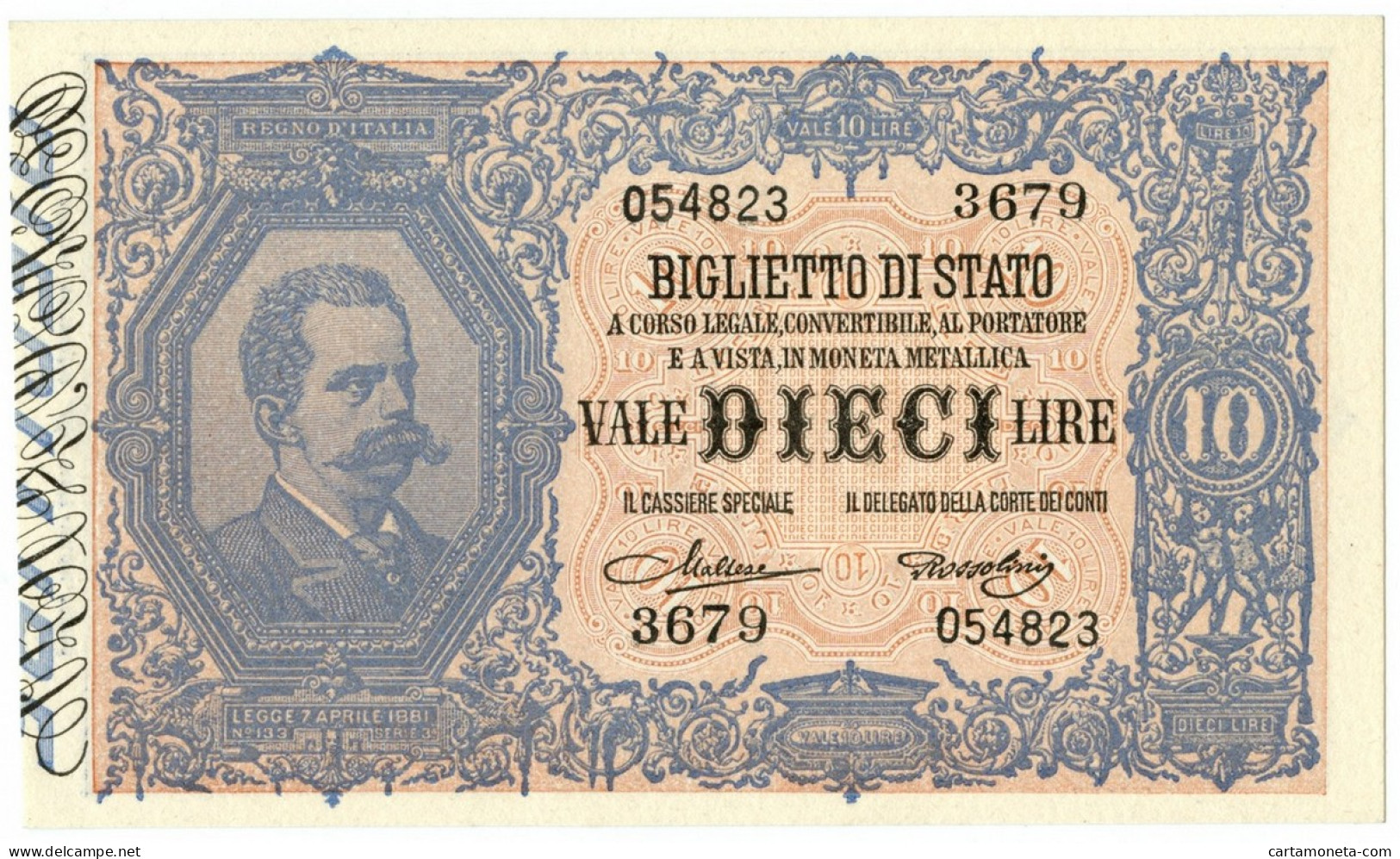 10 LIRE BIGLIETTO DI STATO EFFIGE UMBERTO I 19/05/1923 QFDS - Andere