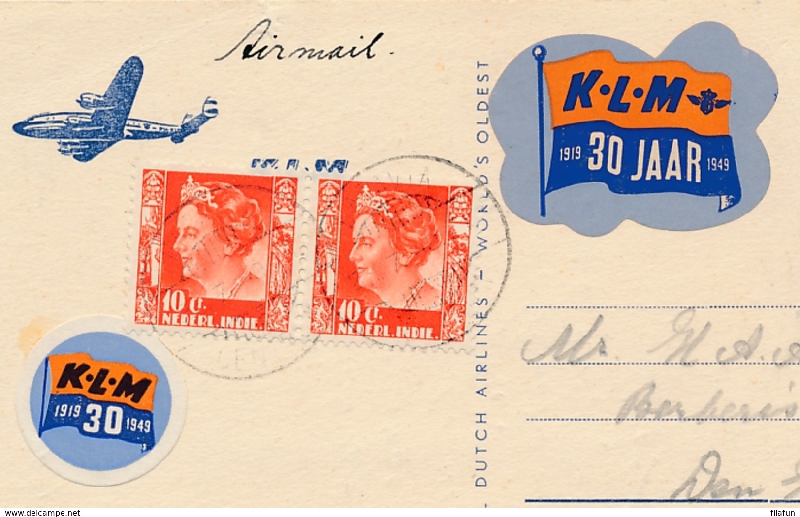 Nederlands Indië - 1949 - Speciale KLM-kaart Geschreven In Bangkok, Tijdens Vlucht Naar Batavia - Nederlands-Indië