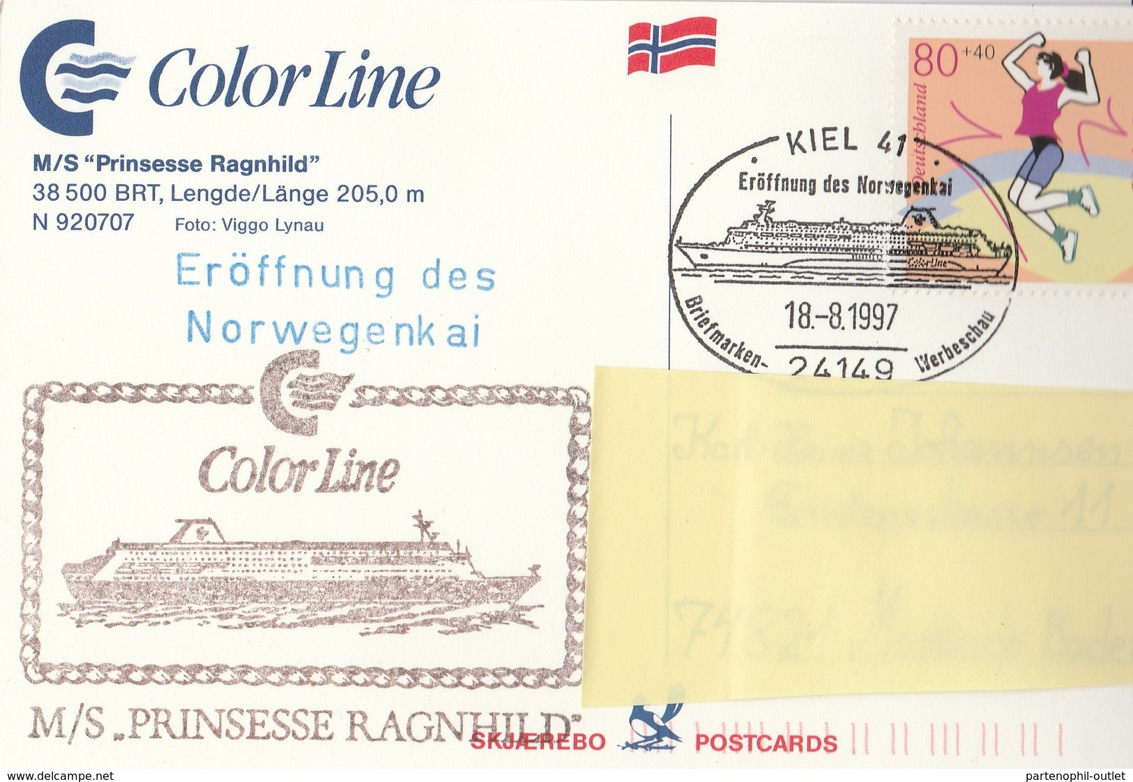 Cartolina  - Postcard /  Viaggiata -  Sent - M/S Prinsesse Ragnhild - Color Line. - Piroscafi