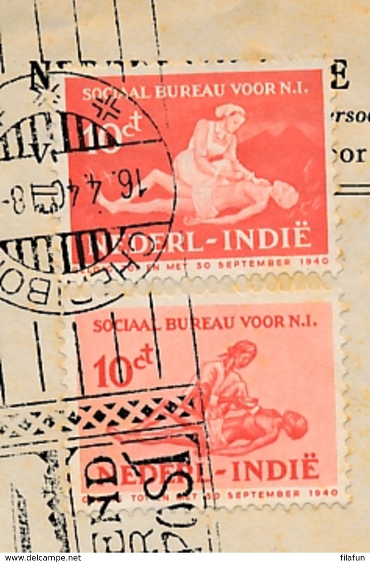 Nederlands Indië - 1940 - 2x 10 Cent Sociaal Bureau Met Handrolstempel CHERIBON Op LP-censuurbrief Naar Den Haag  - Rare - Netherlands Indies