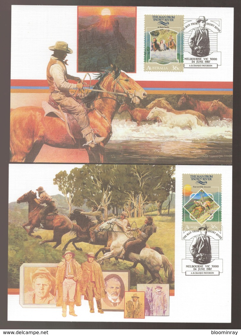 1987 Australia Australian Folklore Man From Snowy River Horse Riding Set Of Maxi Cards In Excellent Condition - Maximum Cards