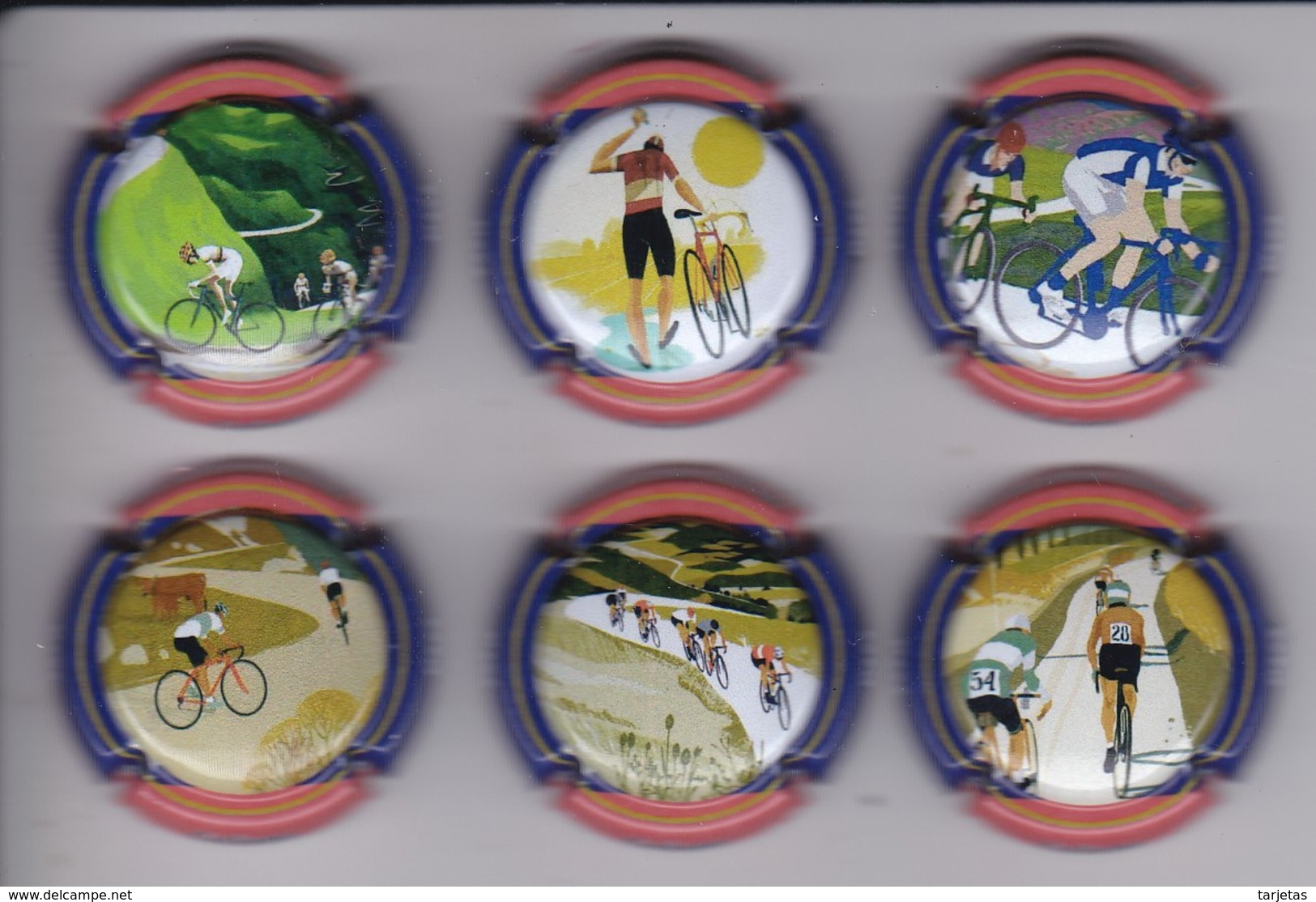 SERIE COMPLETA DE 6 PLACAS DE CAVA DE CICLISMO (CAPSULE) CICLISTA-BICICLETA - Placas De Cava