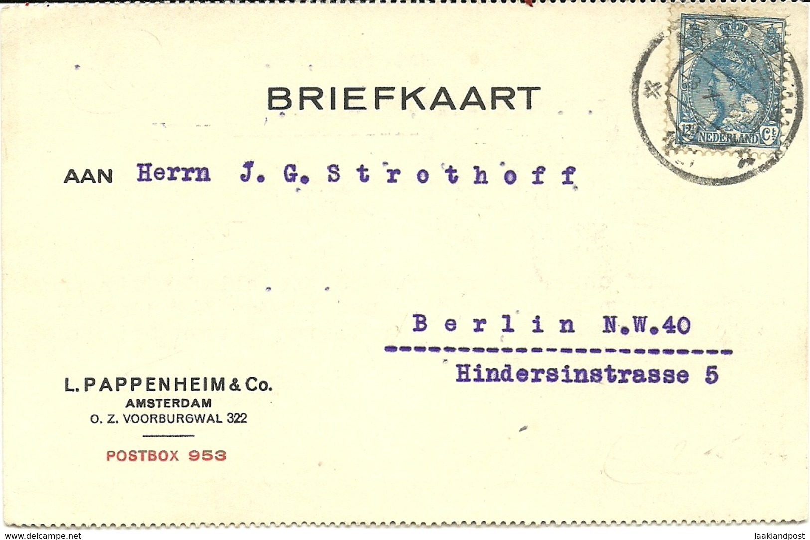 Firmcard Pappenhuizen & Co Amsterdam 3/10/1921 To Berlin - Brieven En Documenten