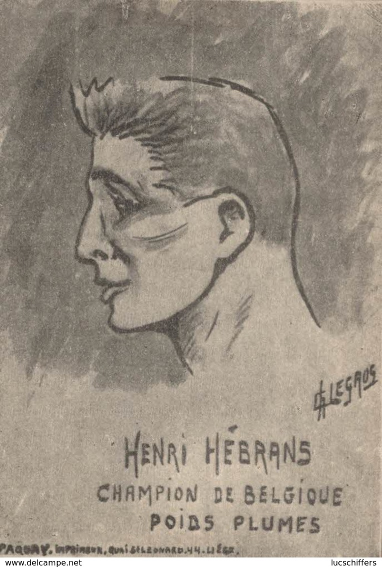 Illustration Signée Ch.Legros - Représentation De Henri Hébrans - Champion De Belgique Poids Plumes - 2 Scans - Boxe