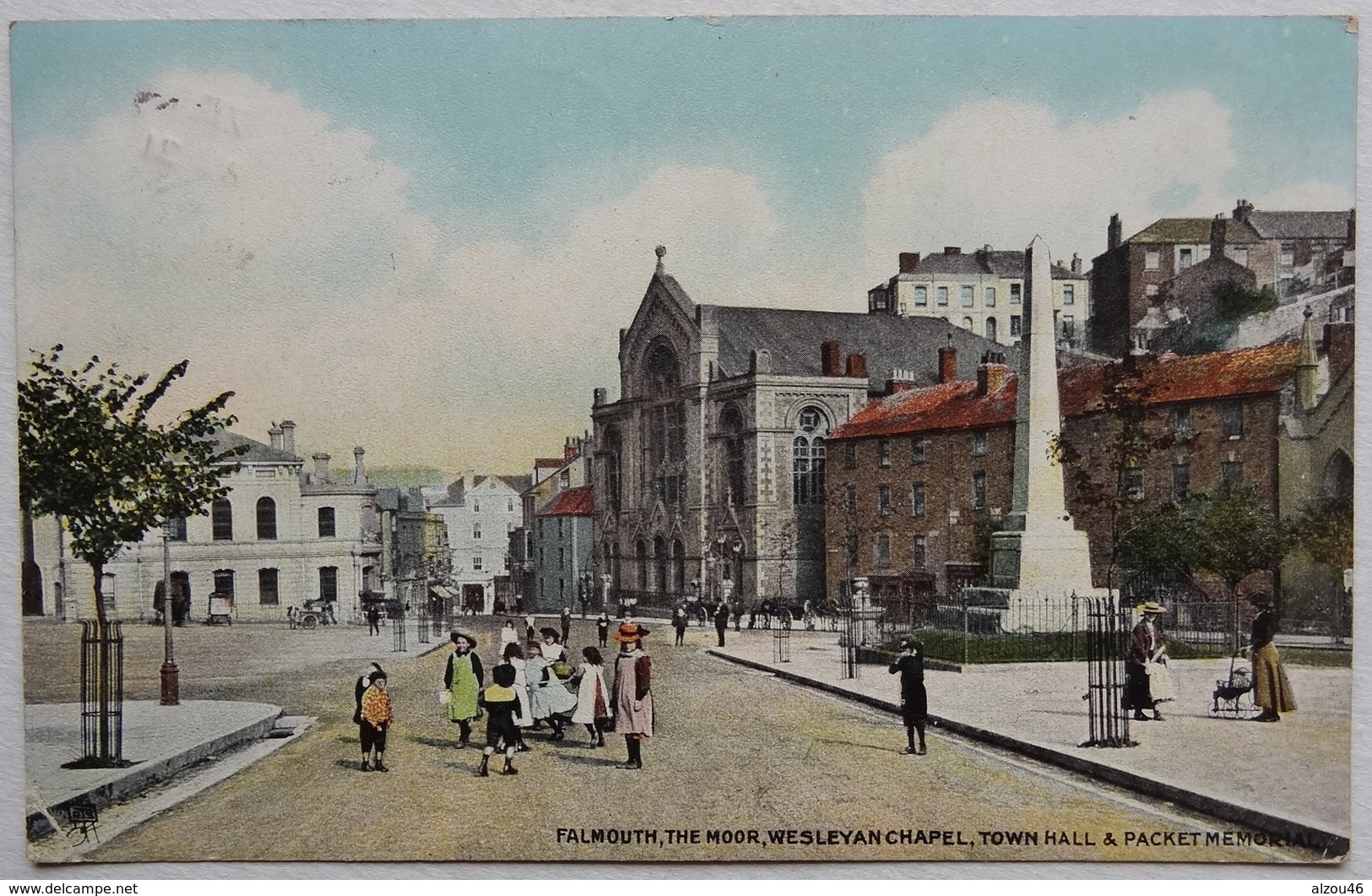 Old Postcard Falmouth, The Moor, Wesleyan Chapel, Town Hall And Packet Memorial, Raphael Tuck, 1906 - Falmouth