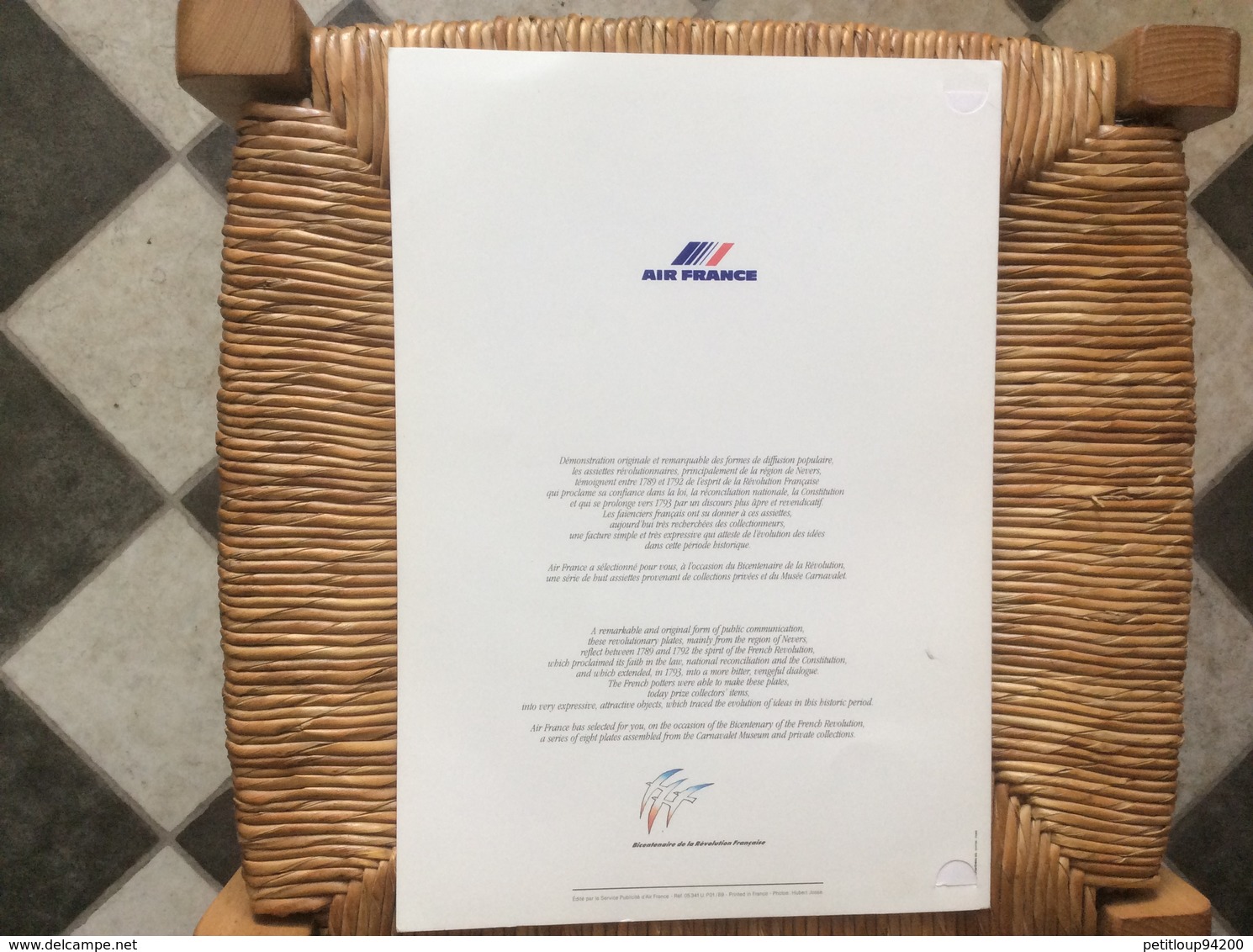 MENU AIR FRANCE ASSIETTE RÉVOLUTIONNAIRE  Il Faut S’Aider  BAGDAD-PARIS - Menükarten