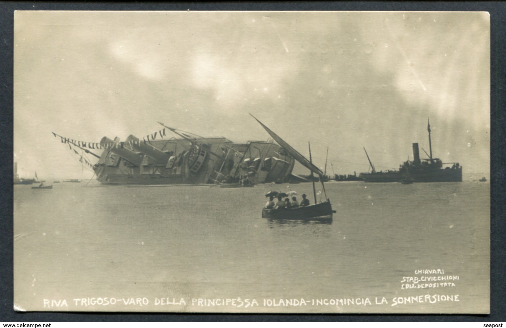 22.9.1907 LAUNCH & SINKING OF LLOYD ITALIANO "PRINCIPESSA JOLANDA" AT RIVA TREGOSO (LANCEMENT/ECHOUE) - Steamers