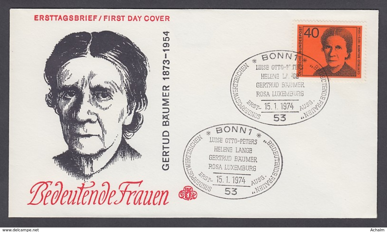 Germany-BRD FDC 1974 - MiNr. 793 - Bedeutende Deutsche Frauen - Gertrud Bäumer (E) - Altri & Non Classificati