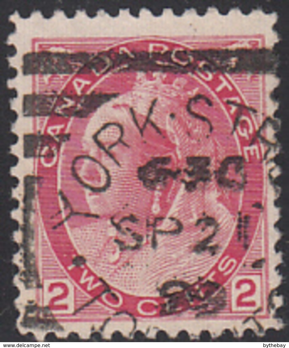 Canada 1898 Used Sc 77 2c Victoria Numeral Issue Cancel Squared Circle York St. Toronto SP 2 99 - Oblitérés