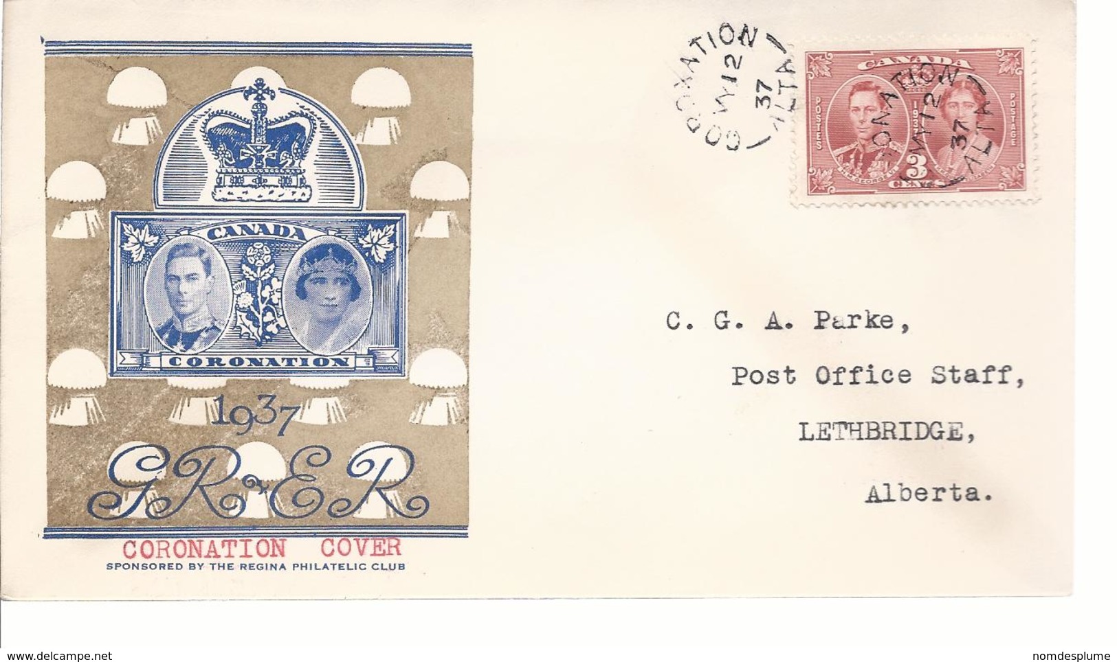 19605) Canada Coronation Postmark Cancel 1937 Coronation Cover - Covers & Documents