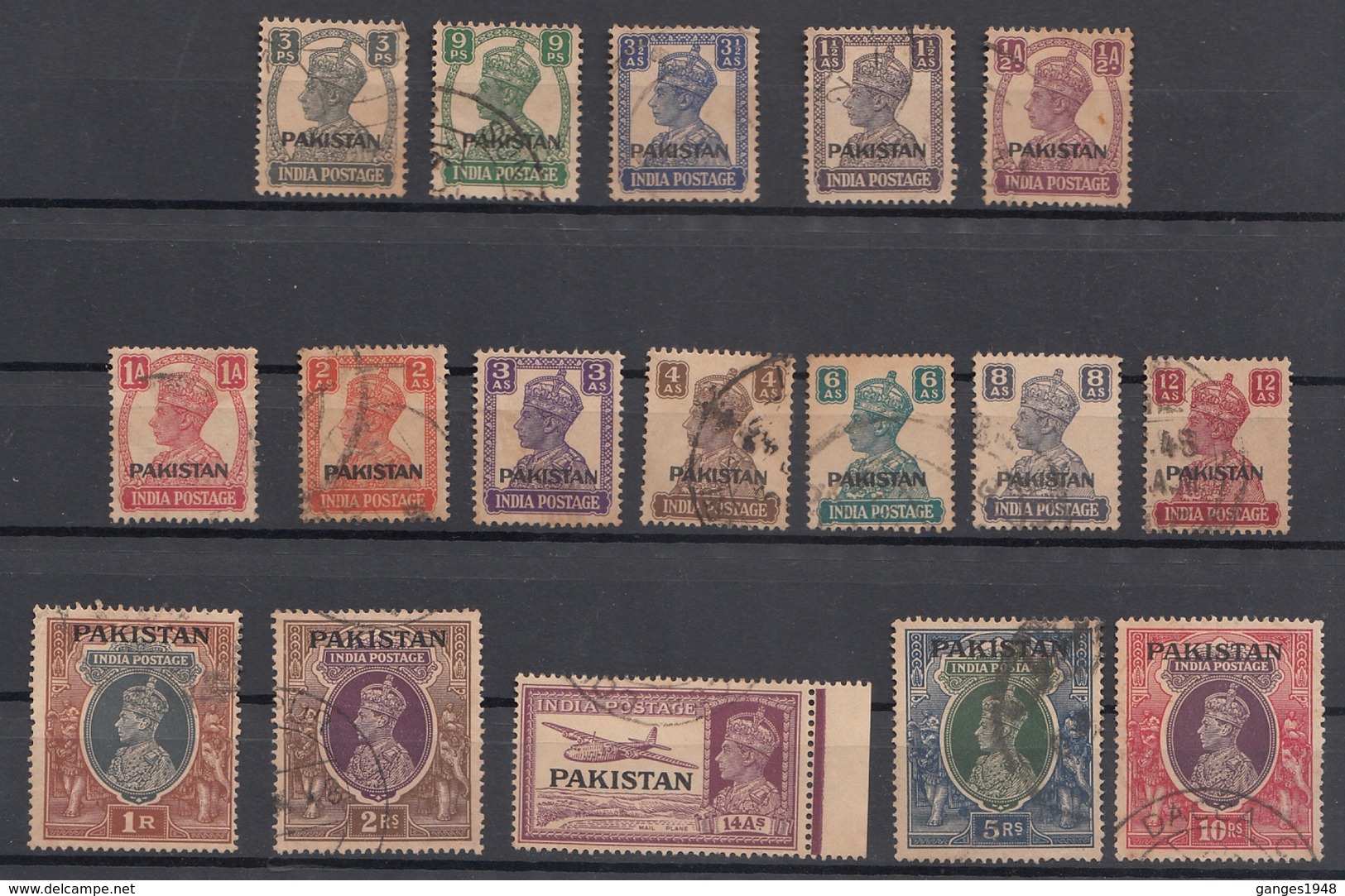 Pakistan1947  KG VI India  3P To 10 Rs Overprinted  17v Used Noticed Peshawar Prints   # 77378 S Inde Indien - Pakistan