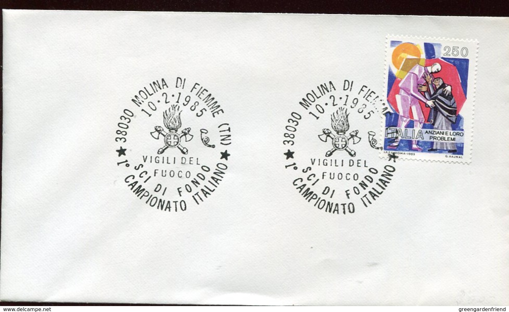 46034 Italia,special Postmark 1985 Molina Di Fiemme  Vigili Del Fuoco Sci Fondo Campionato Italiano - Pompieri