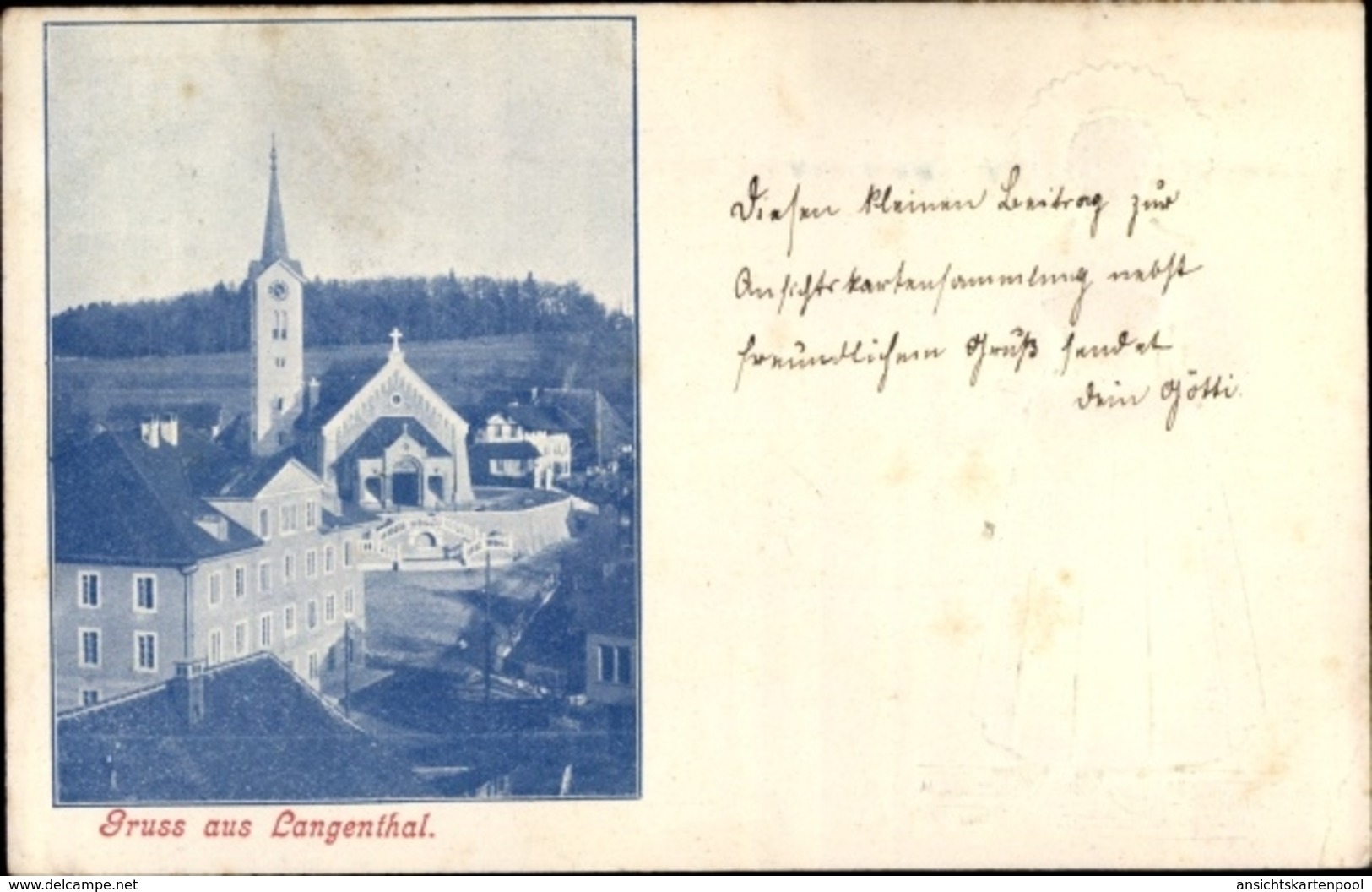 Gaufré Cp Langenthal Kt. Bern Schweiz, Ansicht Mit Kirche, Bernerin In Tracht - Berne