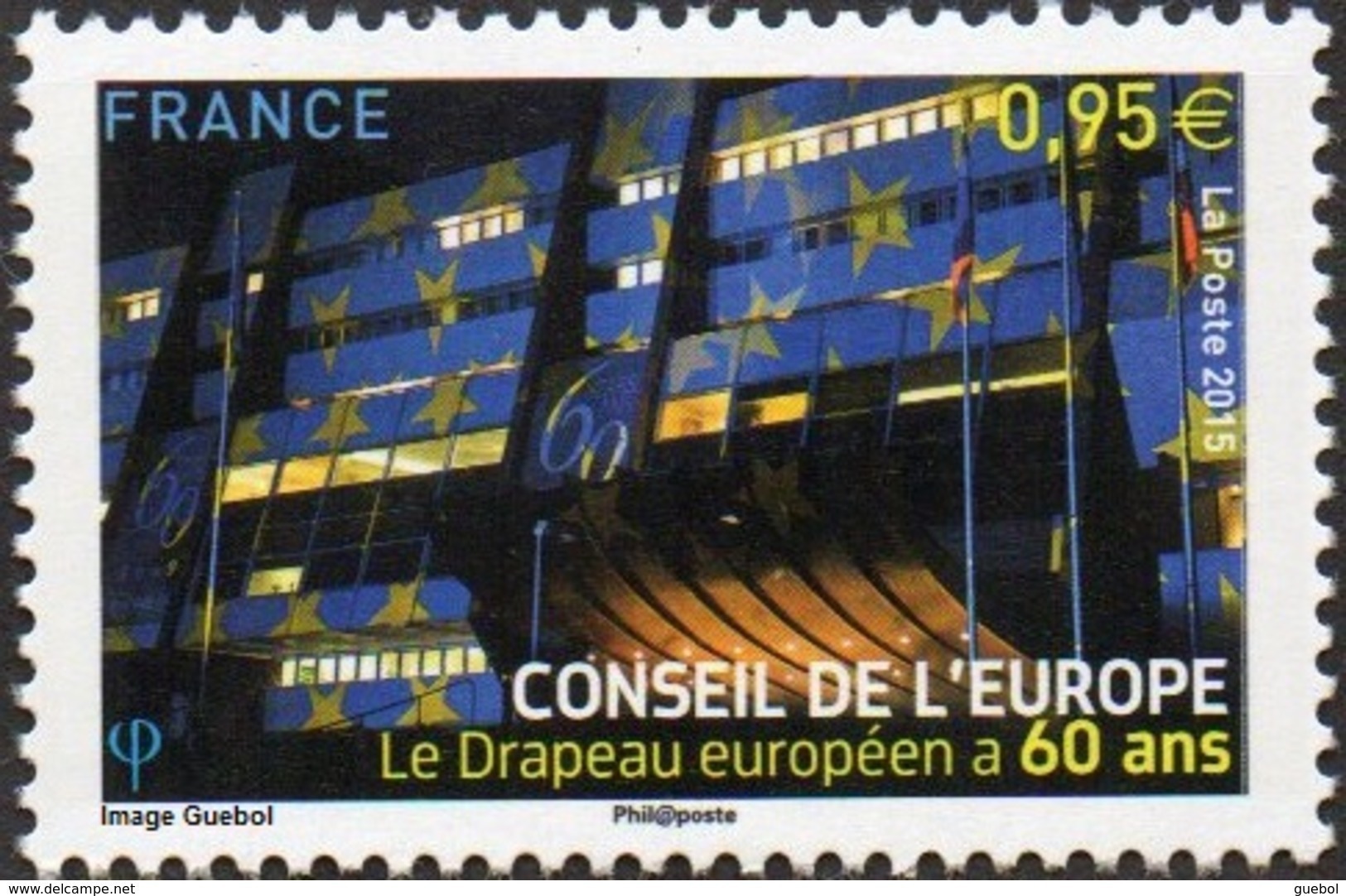 France - Timbre De Service N° 163 ** Conseil De L'Europe - Le Drapeau à 60 Ans - Neufs