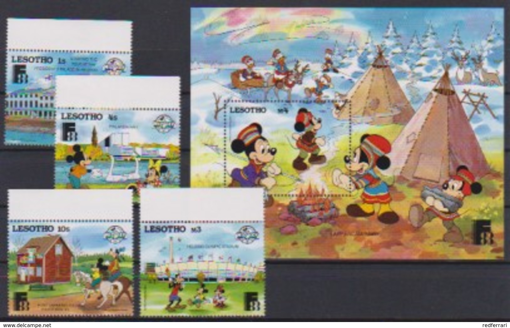 2540  Walt Disney   Lesotho  ( Sixty Years Mickey )  Stamps + Block . - Guyane (1966-...)