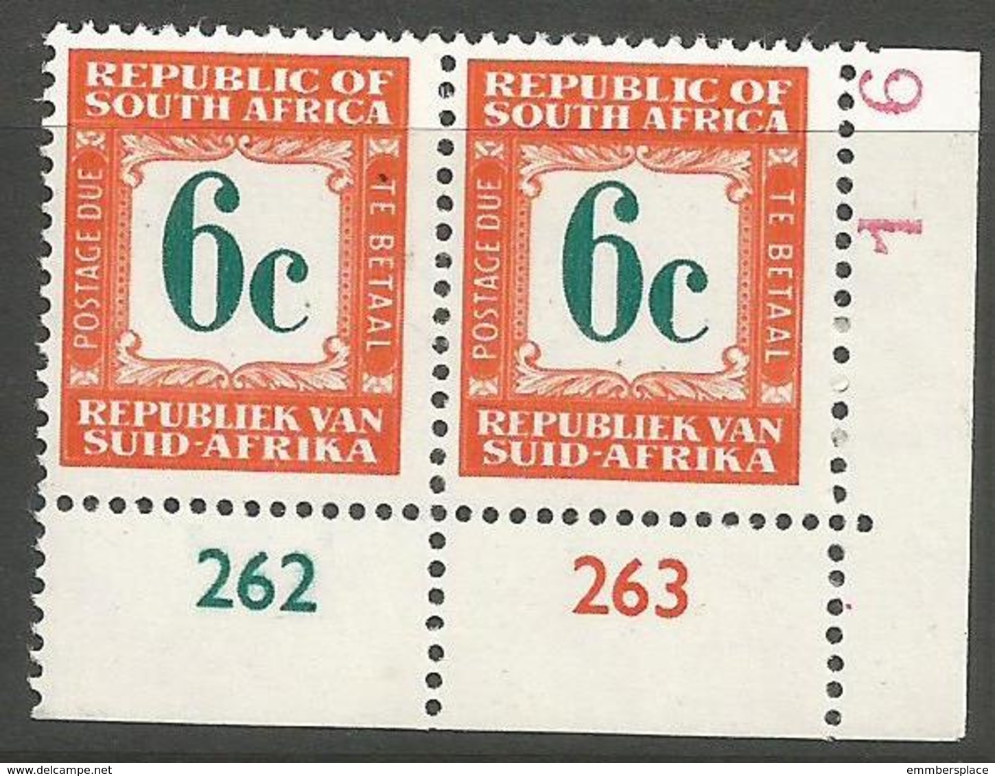 South Africa - 1961 Postage Due 6c Pair MNH ** - Timbres-taxe