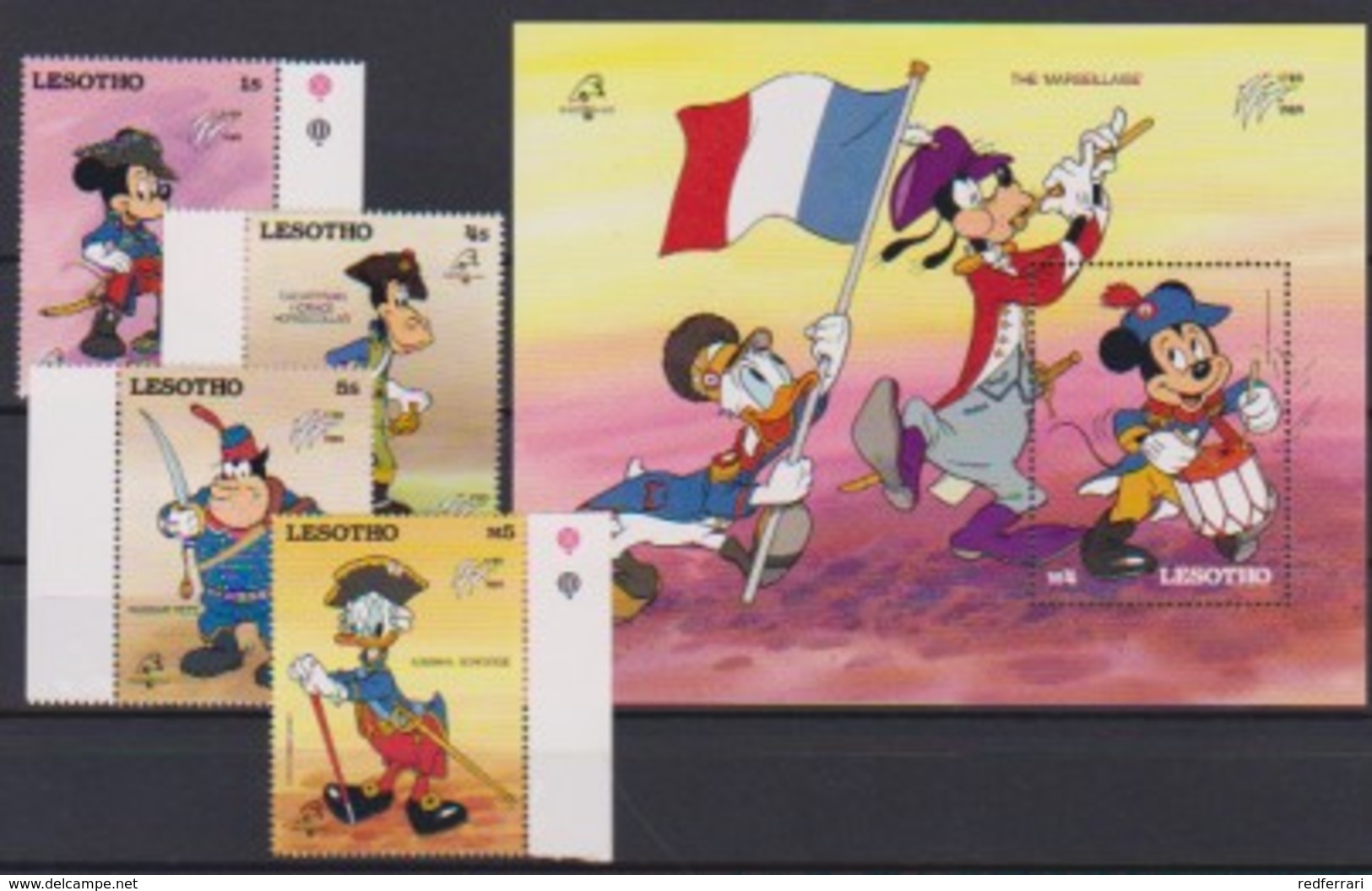 2543   Walt Disney   Lesotho  ( Philexfrance 1789 / 1989 )  Stamps + Block . - Guyane (1966-...)