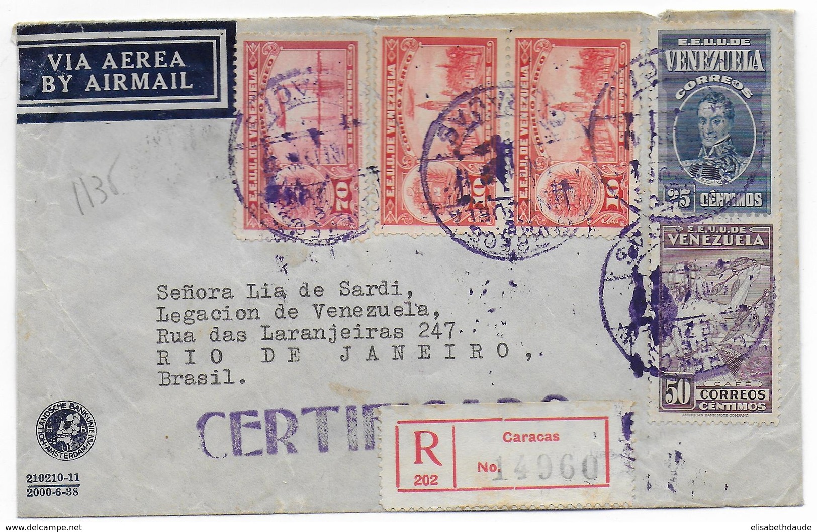 1928 - VENEZUELA - ENVELOPPE RECOMMANDEE Par AVION De CARACAS => RIO (BRESIL) - Venezuela