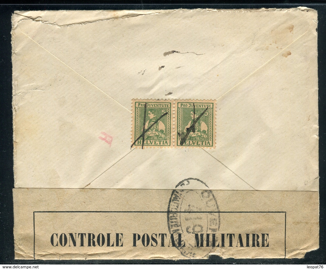 Suisse - Enveloppe De Vevey Pour La France En 1917 , Annulation Plume / Timbres Au Verso , Contrôle Postal - Réf JJ 109 - Marcophilie