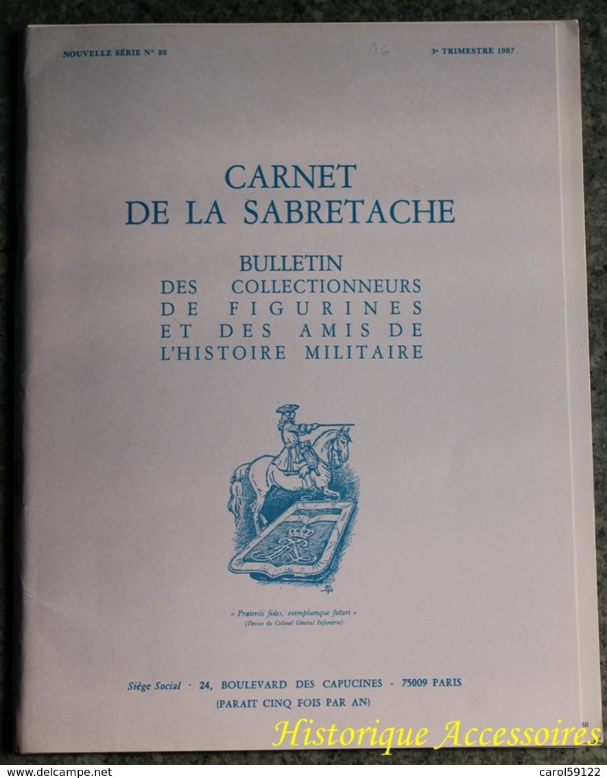 Carnet De La Sabretache 3e Trimestre 1987 N°88 - Frans