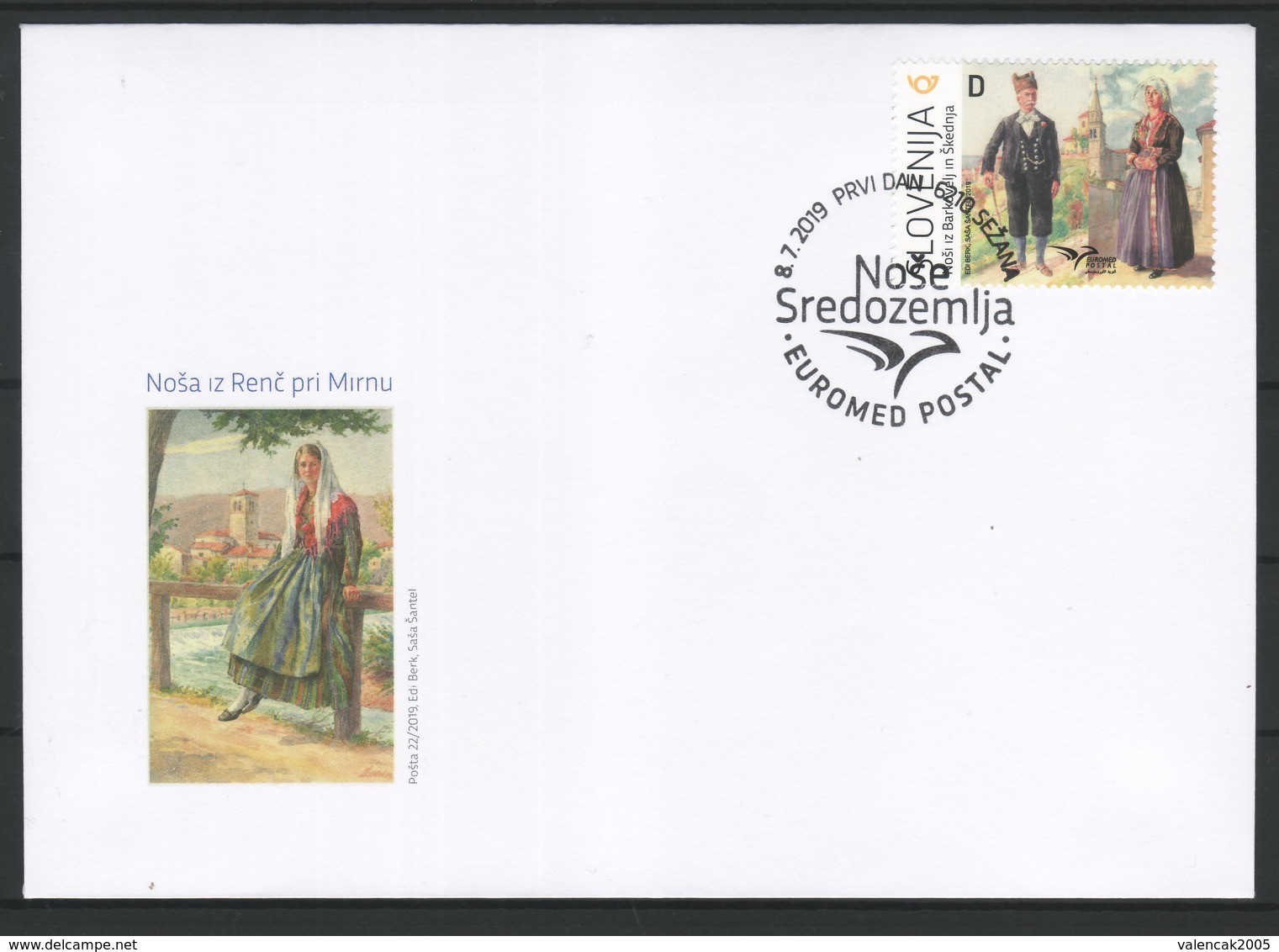 3333 A45 Slovenia 2019 FDC Costumes Euromed France Malta Monaco Portugal Spain Turkey Tunisia Egypt Israel - Eslovenia