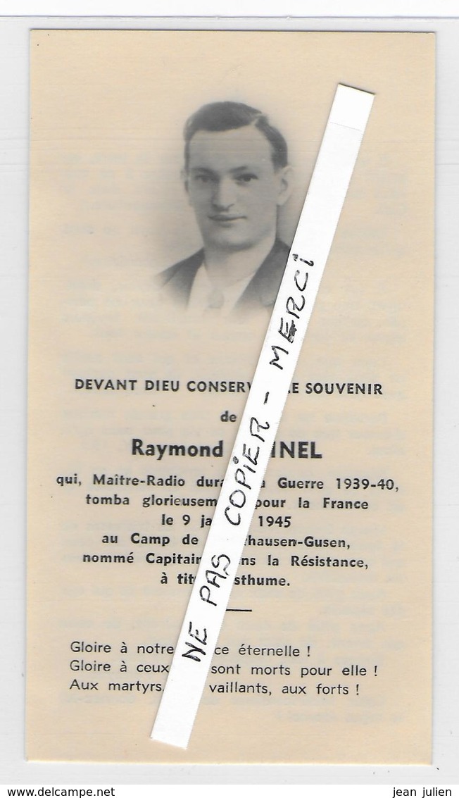 Faire Part Décès - Raymond TOINEL - Maitre Radio - Fusillé Par Les Allemands - Camp De Mauthausen-Gusen - 1945 - Documents