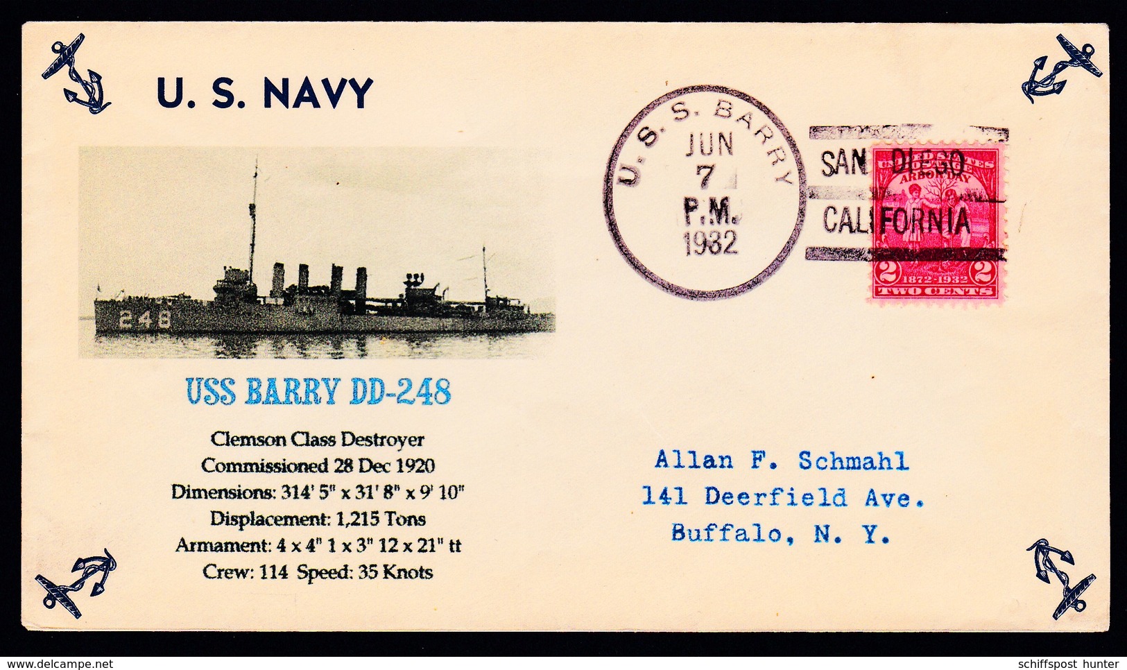 US Navy, USS"BARRY" (DD-248)1932," Photo-Cachet, LOW PRICE !! Look Scan !! 15.5-90 - Bateaux
