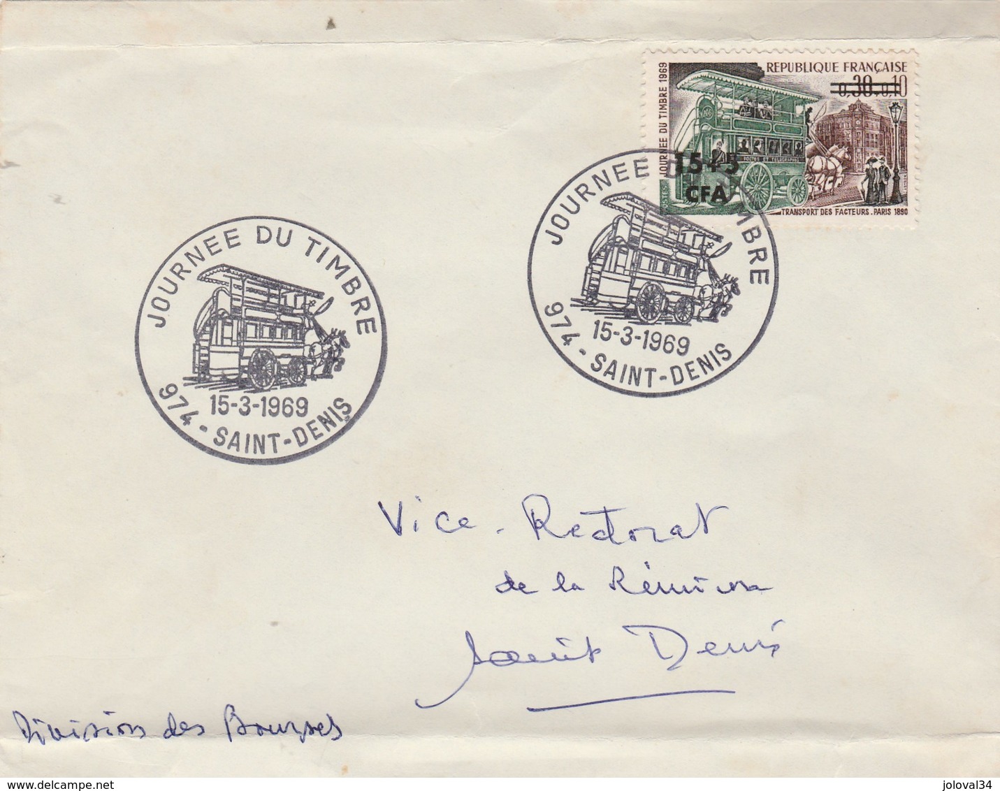 REUNION FDC Yvert 383 Journée Du Timbre St Denis 15/3/1969 - Plis En Dehors Du Timbre - Covers & Documents