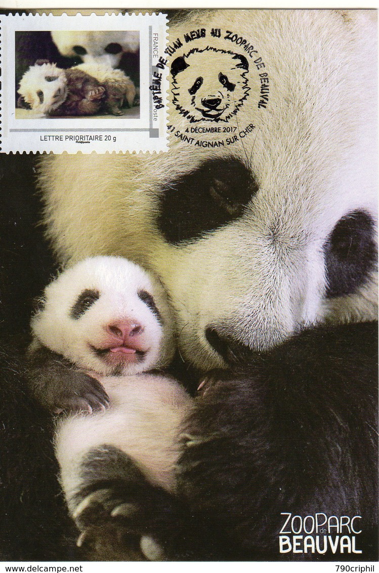 Carte Maximum Pandas Huan Et Son Bébé  ZOO DE BEAUVAL Oblitération Du Baptême Le 4 Décembre 2017 (sur Timbramoi) - Bären