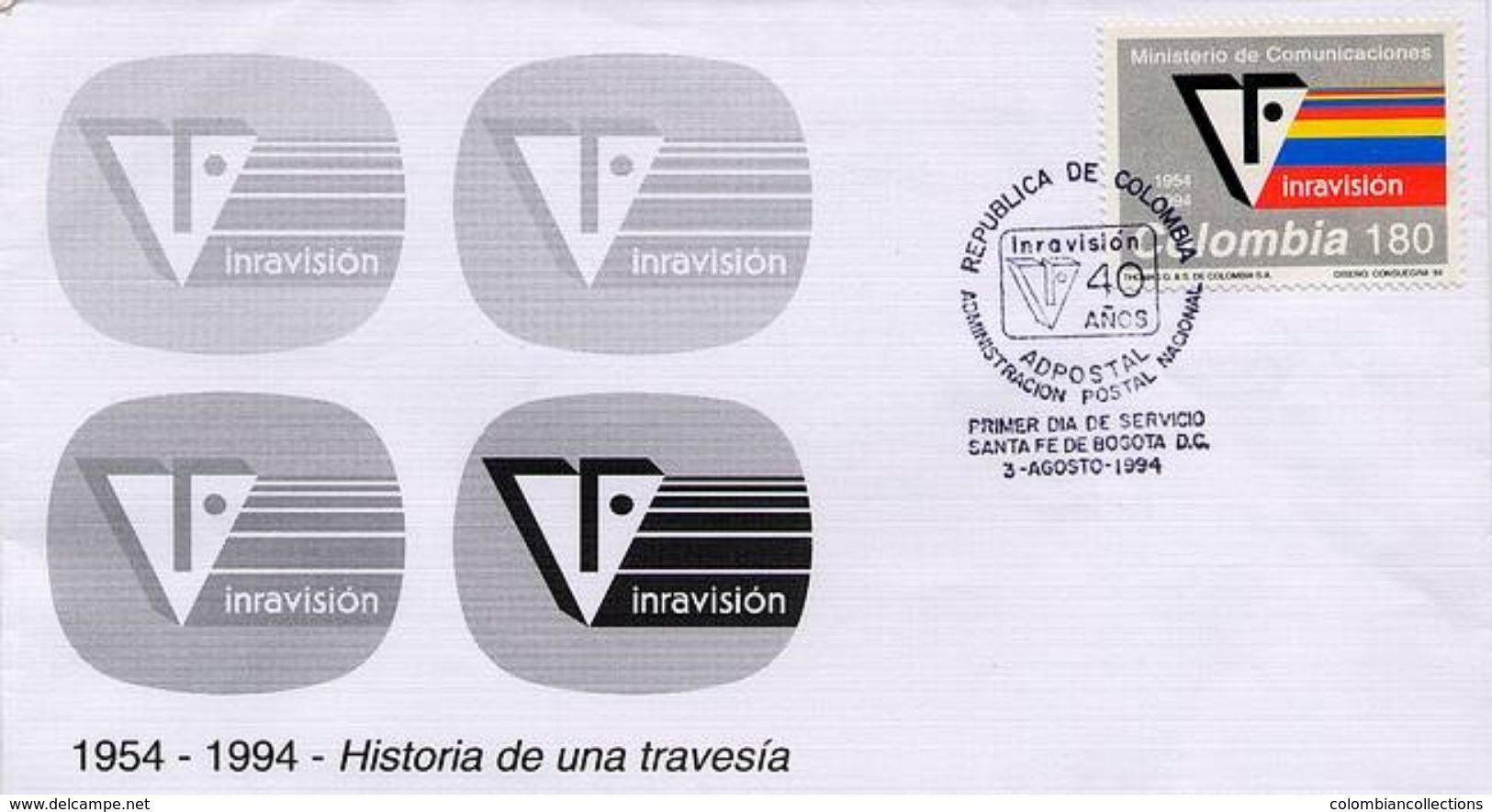 Lote 1961F, Colombia, 1994, SPD - FDC, Inravision, Logo TV - Colombia