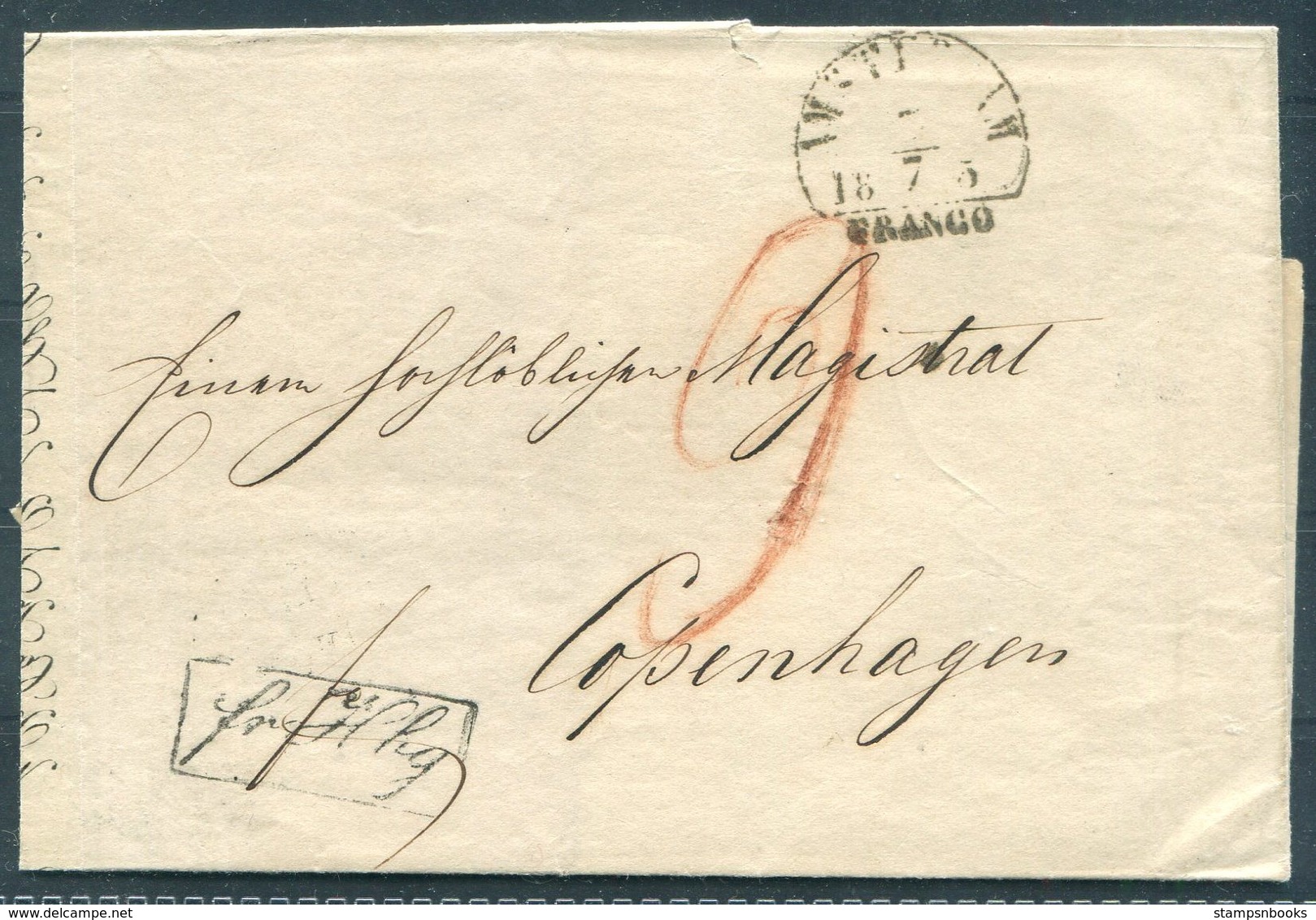 1855 Netherlands Amsterdam Wrapper - Copenhagen Denmark Via K.D.O.P.A. HAMBURG / St Pauli - Covers & Documents