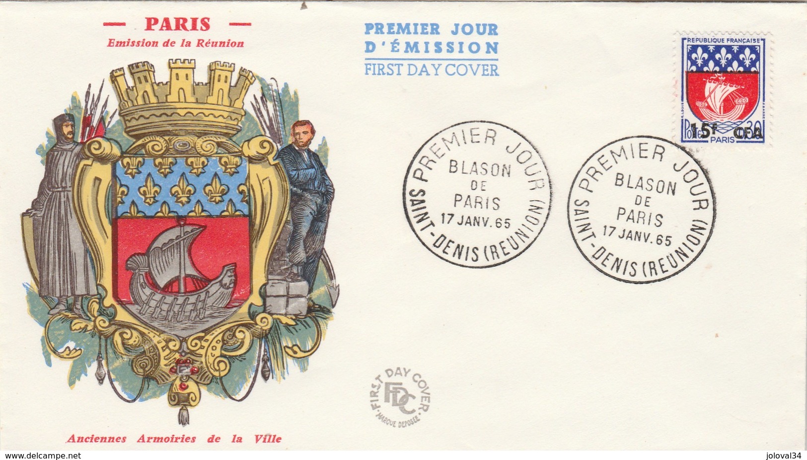 REUNION FDC Yvert  350A Blason Paris - St Denis 17/1/1965 - Covers & Documents