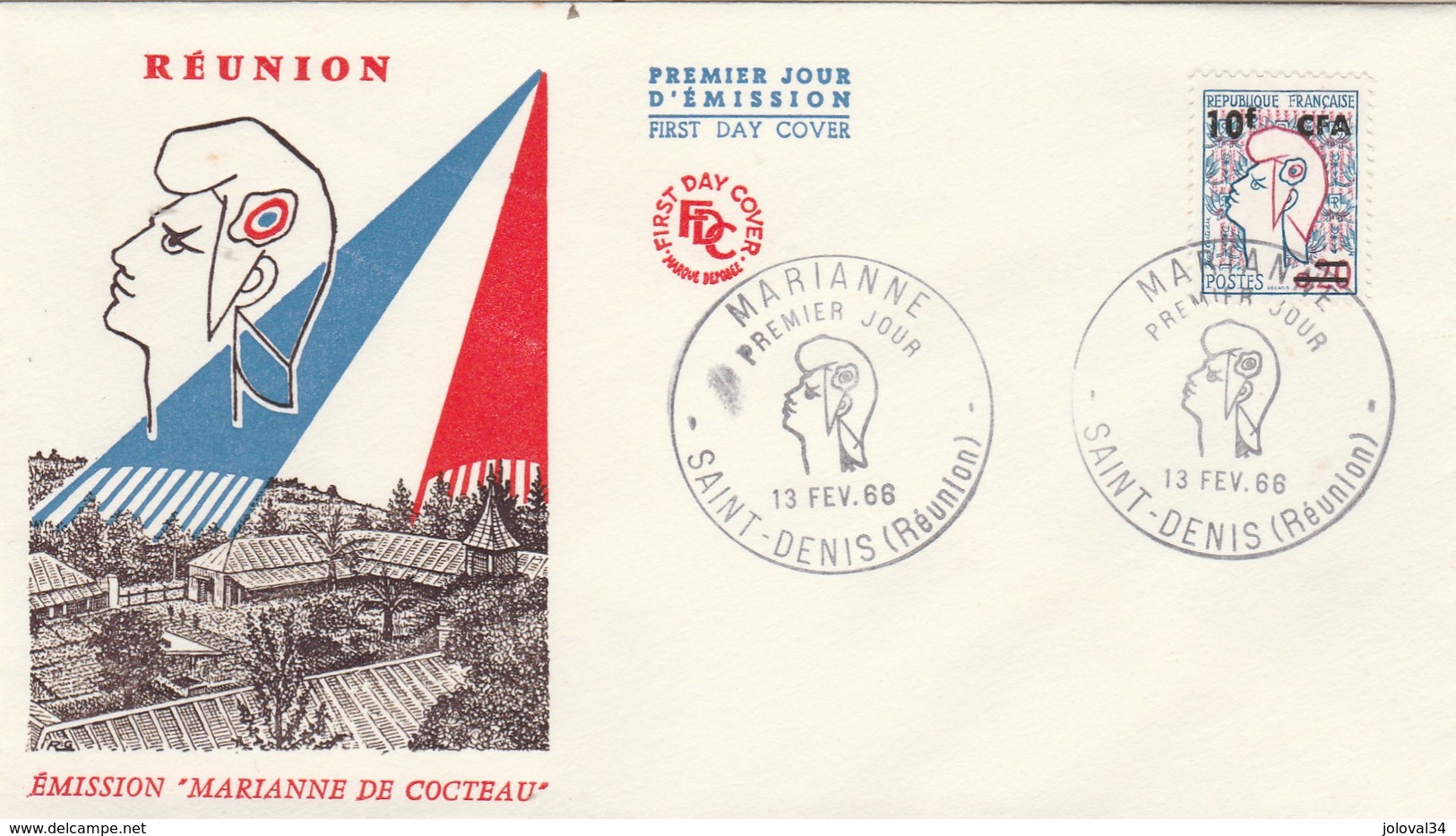 REUNION FDC Yvert  349A Marianne De Cocteau - St Denis 13/2/1965 - Covers & Documents