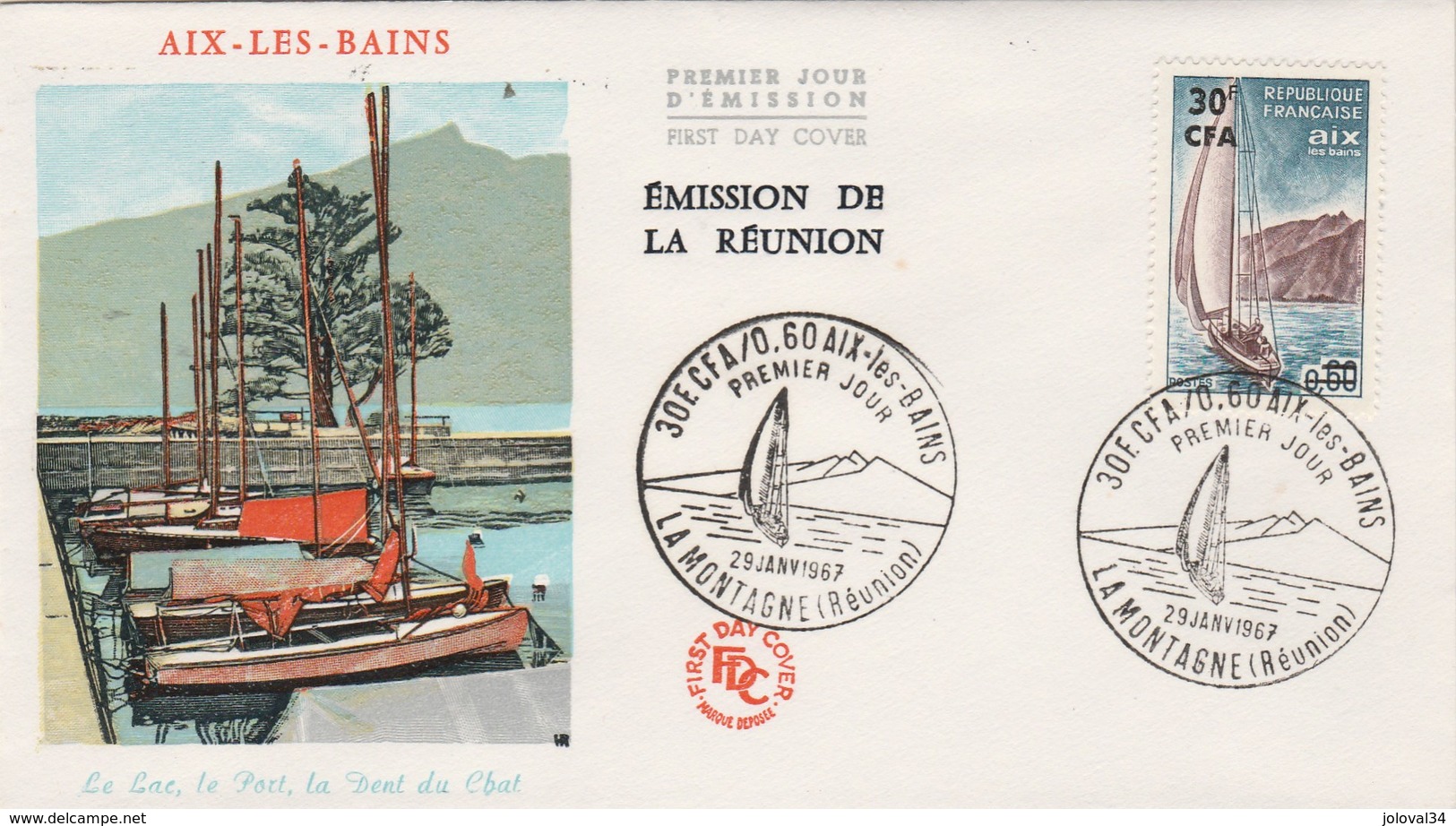 REUNION FDC Yvert  372 Aix Les Bains - La Montagne 29/1/1967 - Bateau - Covers & Documents