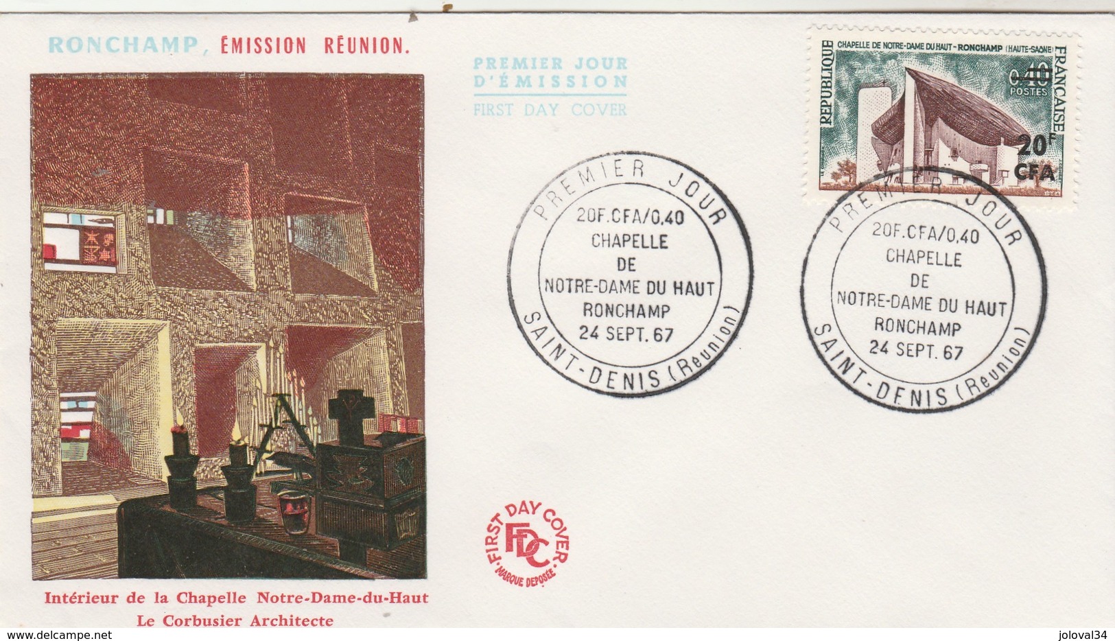 REUNION FDC Yvert  374 Ronchamp - St Denis 24/9/1967 - Covers & Documents