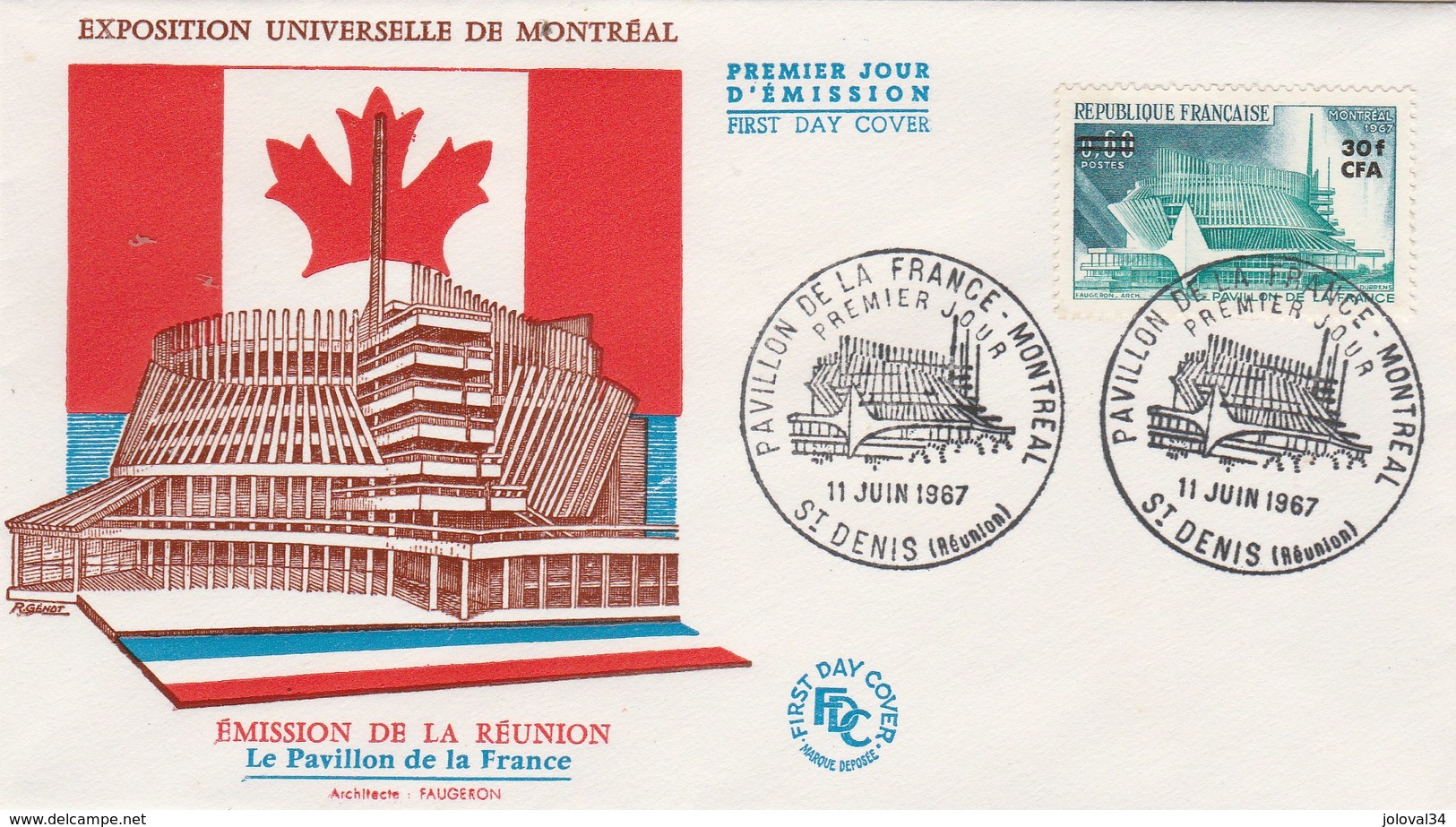 REUNION FDC Yvert  376 Exposition Montréal - St Denis 11/6/1967 - Covers & Documents