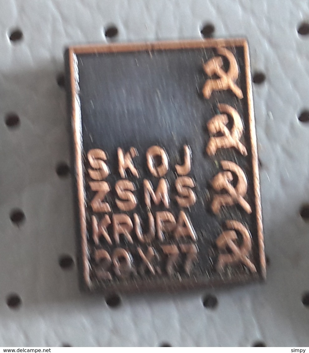 SKOJ ZSMS Krupa 1977 Communist Party Of Slovenia Yugoslavia Hammer Sickle Pin - Associations