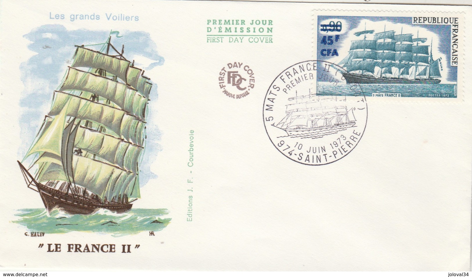 REUNION FDC Yvert  415 3 Mats France II - St Pierre 10/6/1973 - Bateau Voilier - Covers & Documents