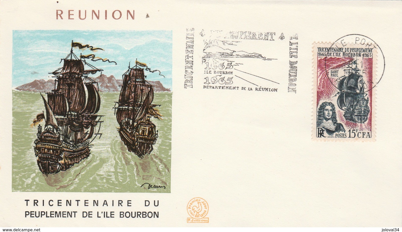 REUNION   Yvert 365 Peuplement Ile Bourbon - Cachet Flamme Le Port 1965 - Illustration 1 - Covers & Documents