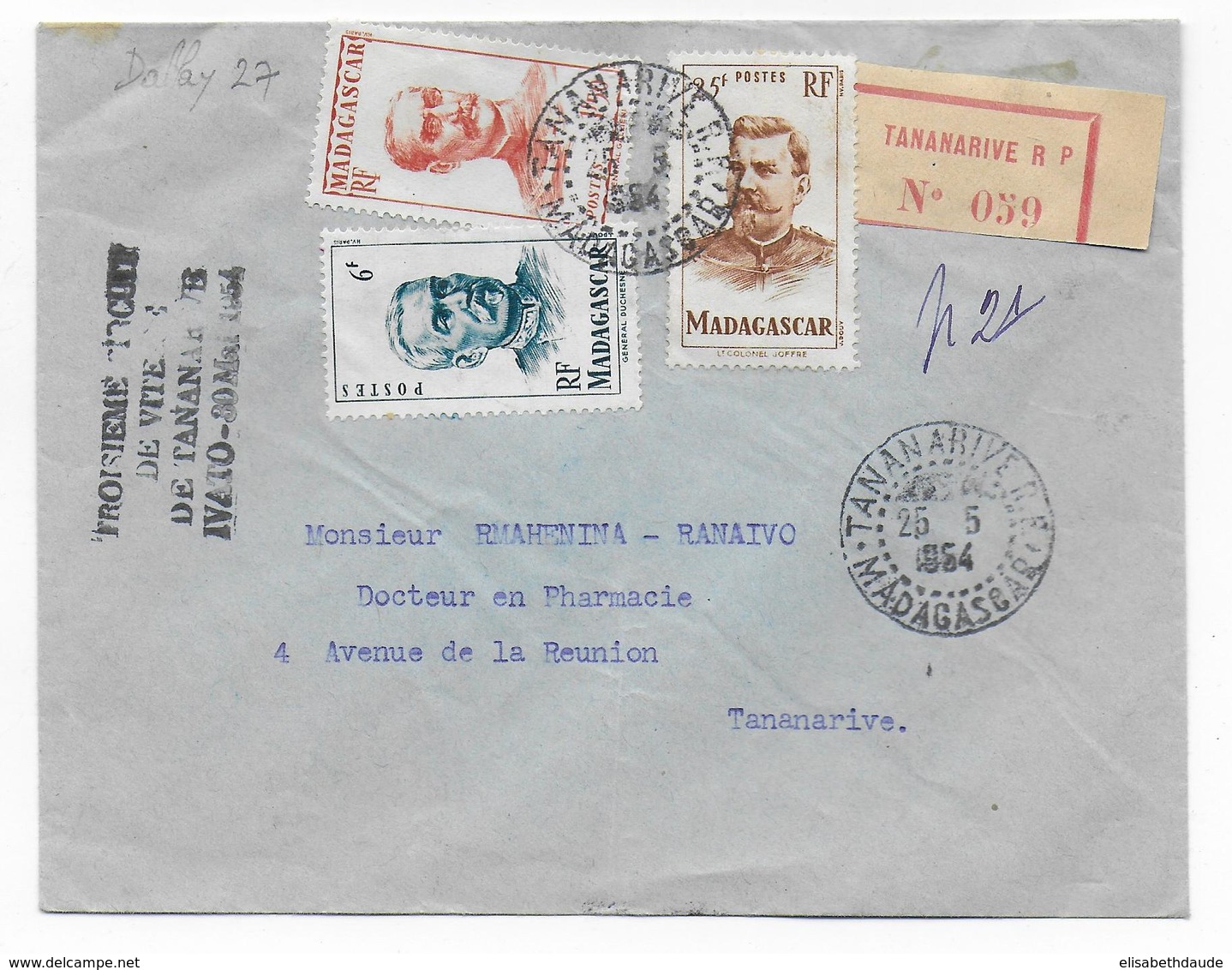 MADAGASCAR - 1954 - POSTE AERIENNE "TROISIEME CIRCUIT DE VITESSE" - ENVELOPPE RECOMMANDEE De TANANARIVE - Briefe U. Dokumente