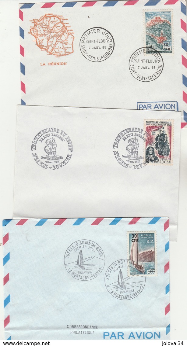 REUNION Lot 3 FDC Yvert 360 + 365 + 372 - Plis En Bas Enveloppe - Covers & Documents