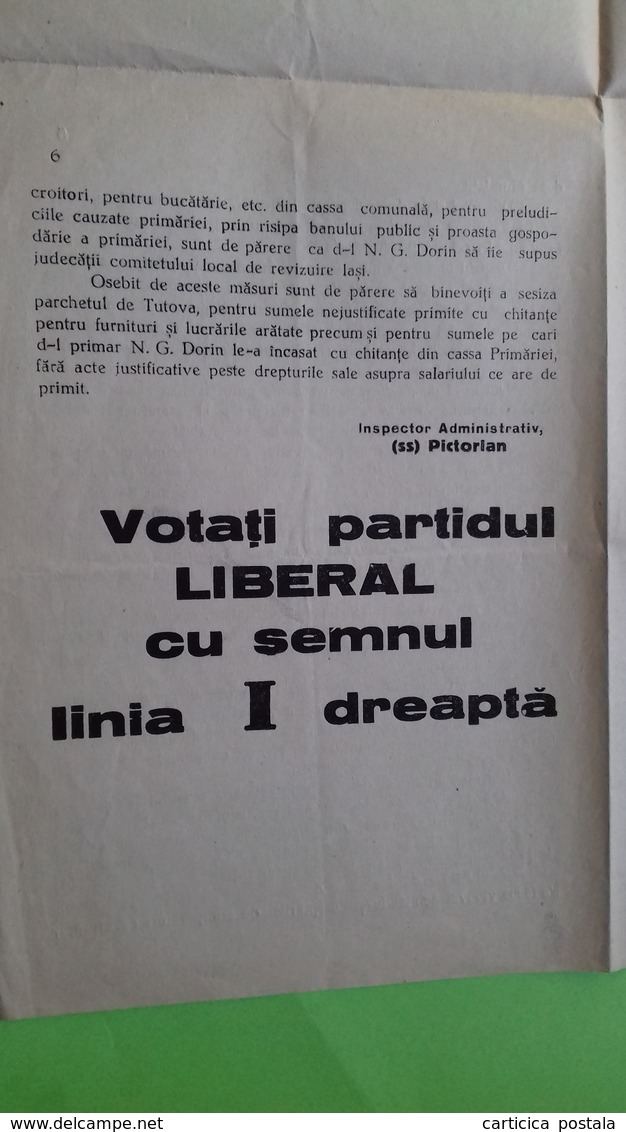 Romania, Roumanie, Rumanien - Vaslui Barlad 1930 Partidul National Liberal - Historical Documents