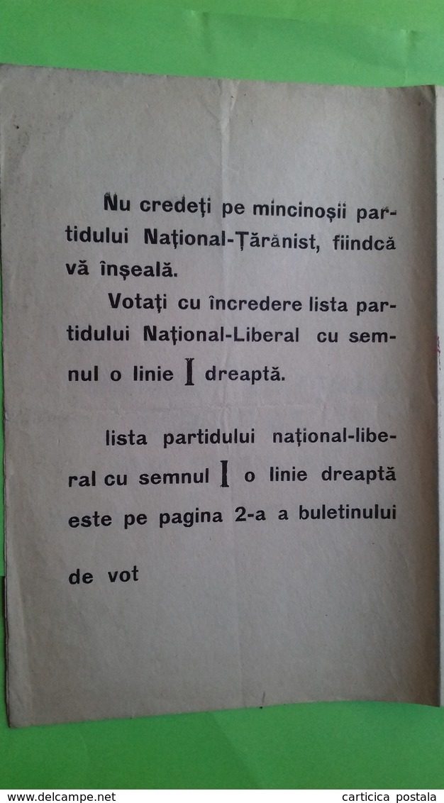 Romania, Roumanie, Rumanien - Vaslui Barlad 1930 Partidul National Liberal - Documentos Históricos